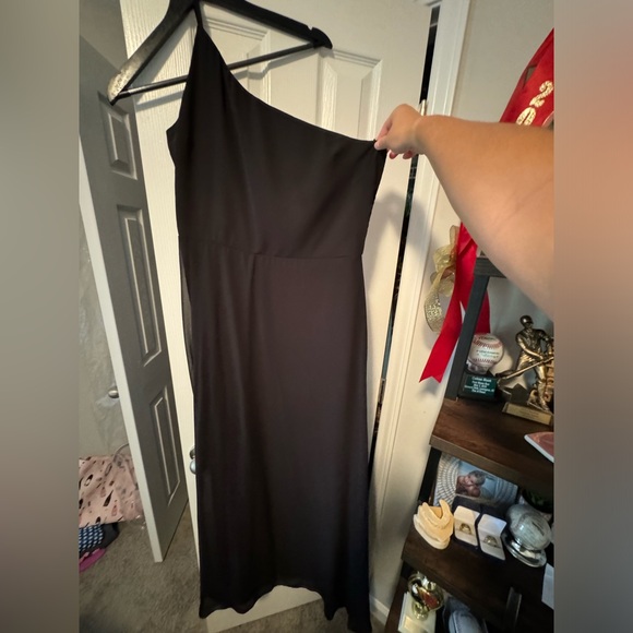 SHOW ME YOUR MUMU SHANNON ONE SHOULDER DRESS BLACK CHIFFON - Picture 6 of 6